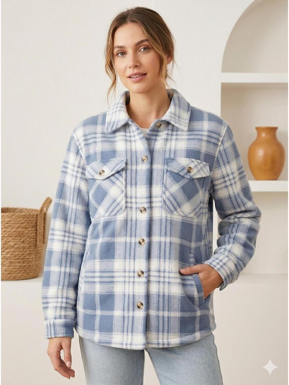 Sage Collective Women's Blue and White Plaid Sherpa Jacket Size Small NEW